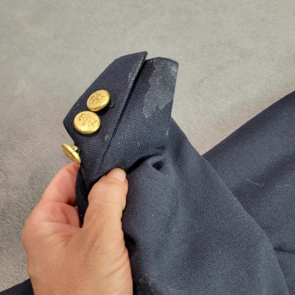 Stafford Mens Navy Blue Blazer Gold Crest Buttons Two Button Sport‎ Coat 44L